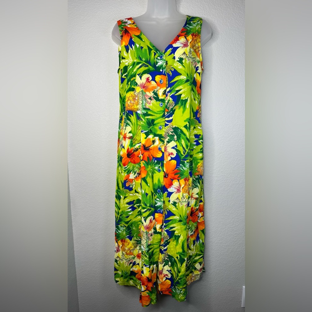 JAMS‎ World Vintage Floral Maxi Dress Size S Tropical Sleeveless Multicolored